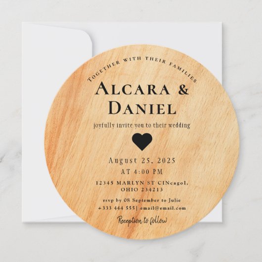 Wedding Wood Cut Unique Custom Invitation 招待状 (正面)