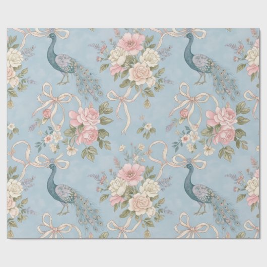 Wedding Wrapping Paper With Florals And Peacocks ラッピングペーパー (フラット)