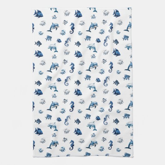 Wedgewood Blue Ocean Creatures! キッチンタオル (縦)