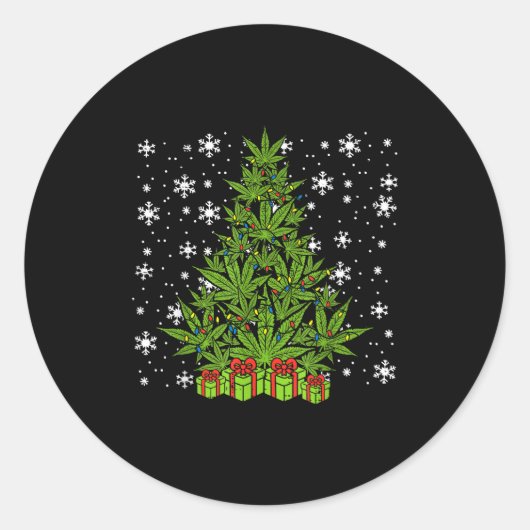 Weed Christmas Tree Funny Xmas T Men Women ラウンドシール (正面)