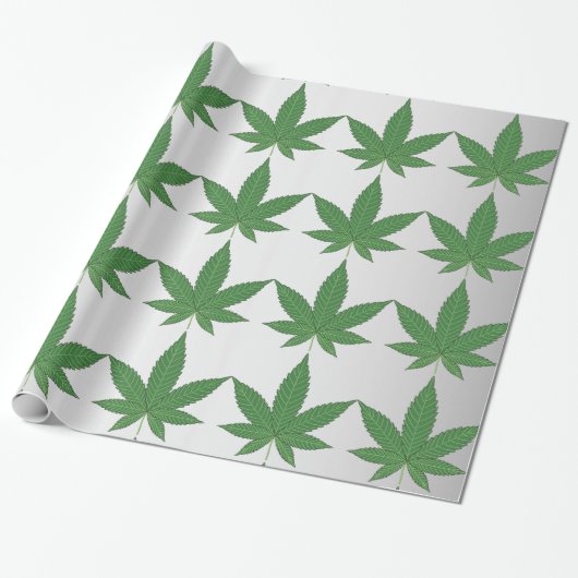 Weed Leaf on Silver Foiled Look Personalized ラッピングペーパー (アンロールド)