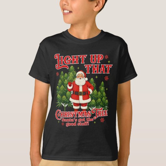 Weed Lover Smoking Light Up Christmas Tree Tシャツ (正面)