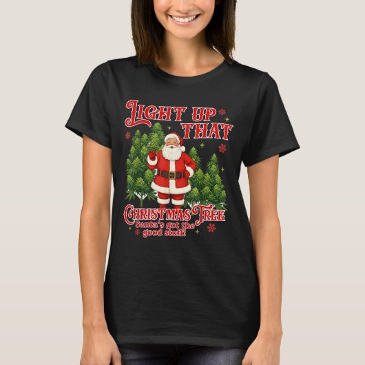 Weed Lover Smoking Light Up Christmas Tree  Tシャツ (正面)