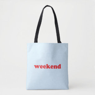 "weekend"赤いライトブルー トートバッグ