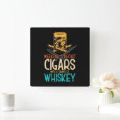 Weekend Cigars With A Chance Of Whiskey スクエア壁時計 (ホーム)