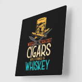 Weekend Cigars With A Chance Of Whiskey スクエア壁時計 (傾斜)