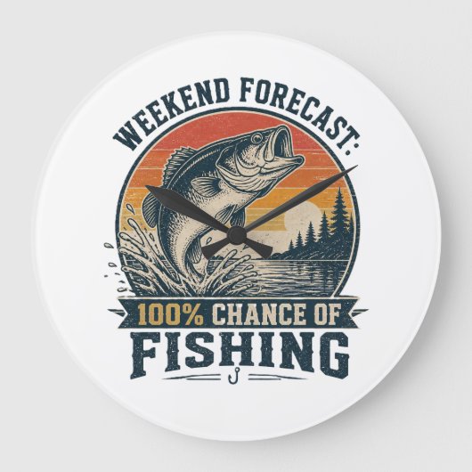 Weekend Forecast: 100% Chance of Fishing – ヴィンテージ ラージ壁時計 (正面)