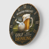 Weekend Forecast Golf Drinking Golfer Gift ラージ壁時計 (傾斜)