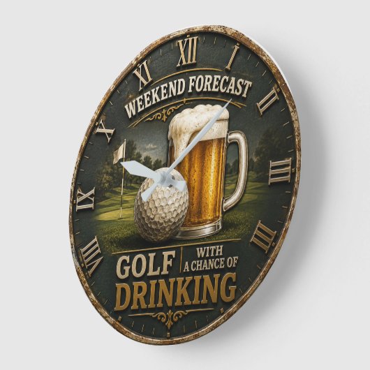 Weekend Forecast Golf Drinking Golfer Gift  ラージ壁時計 (傾斜)