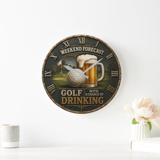Weekend Forecast Golf Drinking Golfer Gift  ラージ壁時計 (ホーム)
