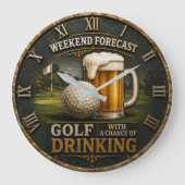 Weekend Forecast Golf Drinking Golfer Gift  ラージ壁時計 (正面)