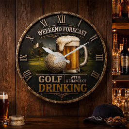 Weekend Forecast Golf Drinking Golfer Gift ラージ壁時計