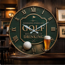 Weekend Forecast Golf with a Chance of Drinking ラージ壁時計
