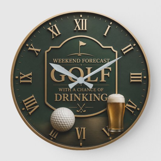 Weekend Forecast Golf with a Chance of Drinking  ラージ壁時計 (正面)