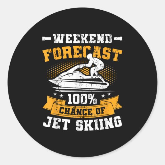 Weekend Forecast Jet Skiing Funny Jet Ski _1 ラウンドシール (正面)