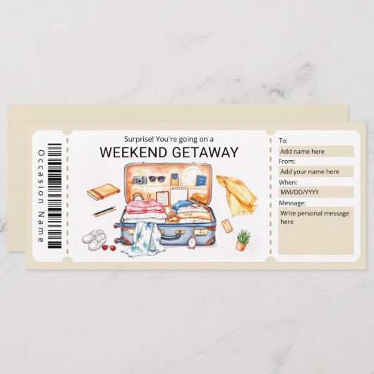 Weekend Getaway Voucher 招待状 (正面/裏面)