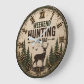 Weekend Hunting with Dad Rustic Deer Hunting ラージ壁時計 (傾斜)