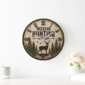 Weekend Hunting with Dad Rustic Deer Hunting ラージ壁時計 (ホーム)