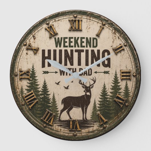 Weekend Hunting with Dad Rustic Deer Hunting ラージ壁時計 (正面)