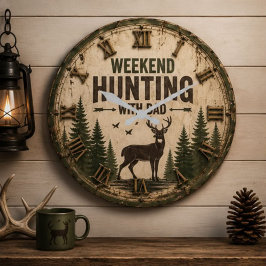 Weekend Hunting with Dad Rustic Deer Hunting ラージ壁時計
