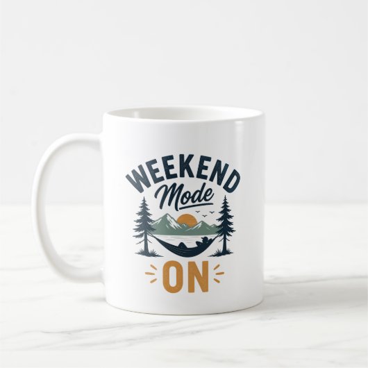 Weekend Mode ON Mountain Sunset Relaxation Design コーヒーマグカップ (左)