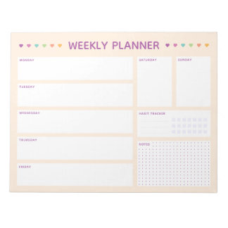 Weekly Planner Colorful Hearts Purple Text ノートパッド