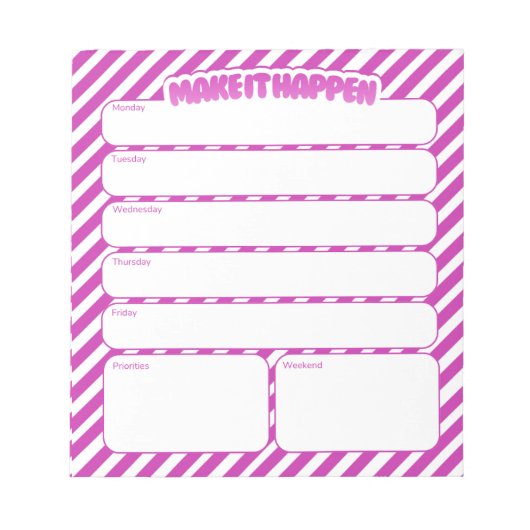 Weekly Planner Notepad - Pink Striped ノートパッド (正面)