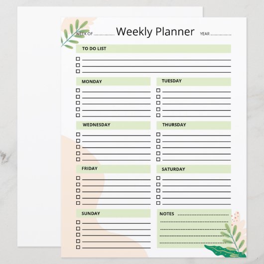 Weekly Planner Template (正面/裏面)