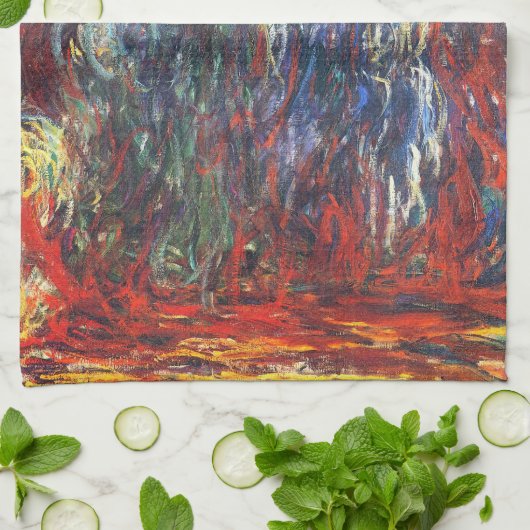 Weeping Willow at Giverny (by Claude Monet) キッチンタオル (折り畳み)