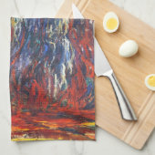 Weeping Willow at Giverny (by Claude Monet) キッチンタオル (四つ折り)