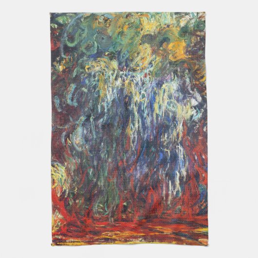 Weeping Willow at Giverny (by Claude Monet) キッチンタオル (縦)