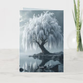 Weeping willow by a pond, black and white カード (裏面)