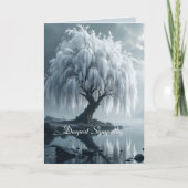 Weeping willow by a pond, black and white カード (正面)