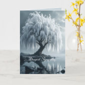 Weeping willow by a pond, black and white カード (黄色い花)
