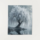Weeping willow by a pond, black and white  タペストリー (正面)