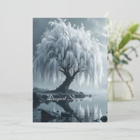 Weeping willow by a pond, black and white card (スタンド正面)