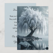 Weeping willow by a pond, black and white card (正面/裏面)