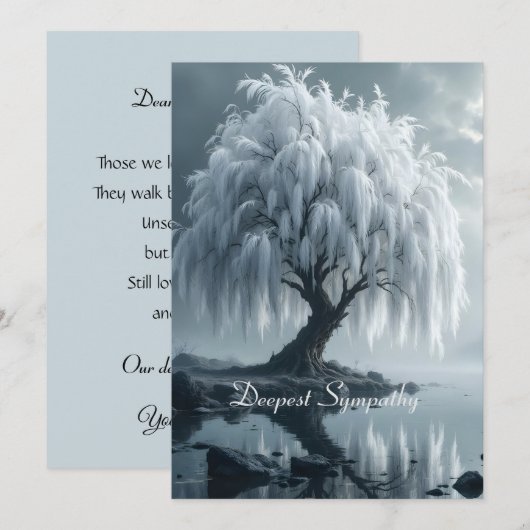 Weeping willow by a pond, black and white card (正面/裏面)