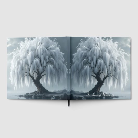 Weeping willow by a pond, black+white, condolence ゲストブック (全面)