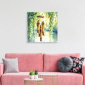 Weeping Willow, Windchimes and Lake キャンバスプリント (インサイチュ (リビング))