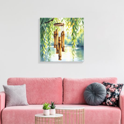 Weeping Willow, Windchimes and Lake キャンバスプリント (インサイチュ (リビング))