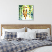 Weeping Willow, Windchimes and Lake キャンバスプリント (インサイチュ (寝室))