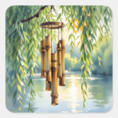 Weeping Willow, Windchimes and Lake スクエアシール (正面)