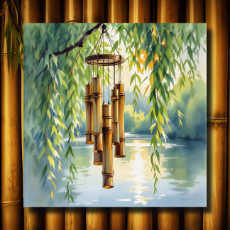 Weeping Willow, Windchimes and Lake ポスター