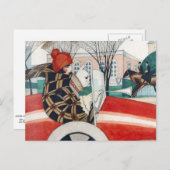 Wegener - Girl and Pug in an Automobile ポストカード (正面/裏面)