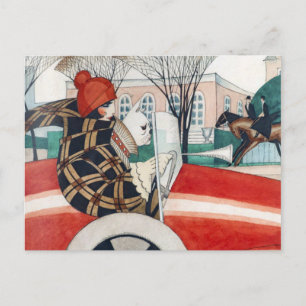 Wegener - Girl and Pug in an Automobile ポストカード
