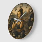 Weightlifter Funny Mona Lisa Fitness Enthusiasts ラージ壁時計 (傾斜)
