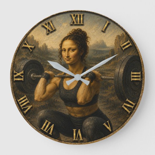 Weightlifter Funny Mona Lisa Fitness Enthusiasts ラージ壁時計 (正面)