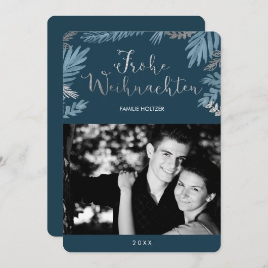 Weihnachenの青と葉銀の写真 シーズンカード (正面/裏面)