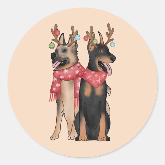 Weihnacht Hunde christmas Doberham German Shepherd ラウンドシール (正面)